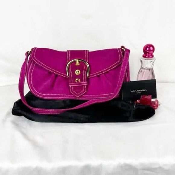 Via Spiga Magenta Suede Leather Shoulder Bag- Dust Bag+Authenticity Card- Y2K - Picture 5 of 10